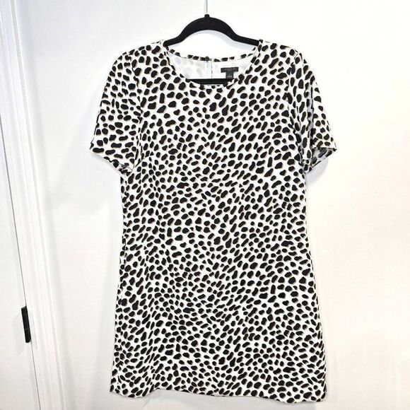 Ann Taylor Shift Dress Womens 6 Petite Leopard Print 100% Polyester Short Sleeve - Picture 1 of 8